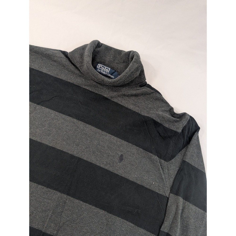 Polo Ralph Lauren Turtleneck Men's L Black Gray Stripe Logo Vintage 90s